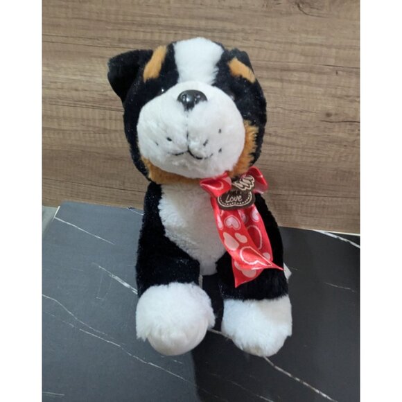 Black Puppy Love Plush Dog  Bow  - 12  Black/White With Tan Spots stuffed animal - Picture 3 of 8